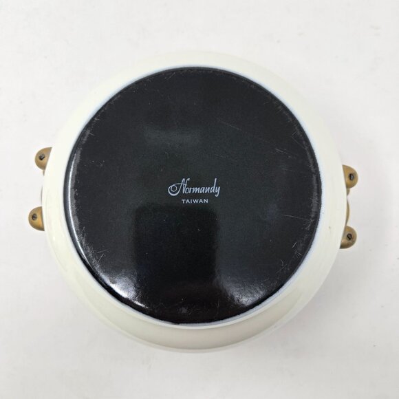 Normandy Taiwan Vintage Lily Floral Enamelware Soup Tureen Pot With Lid & Brass - Picture 9 of 10